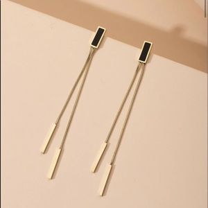 Black & Gold Tassel Chain Drop Earrings